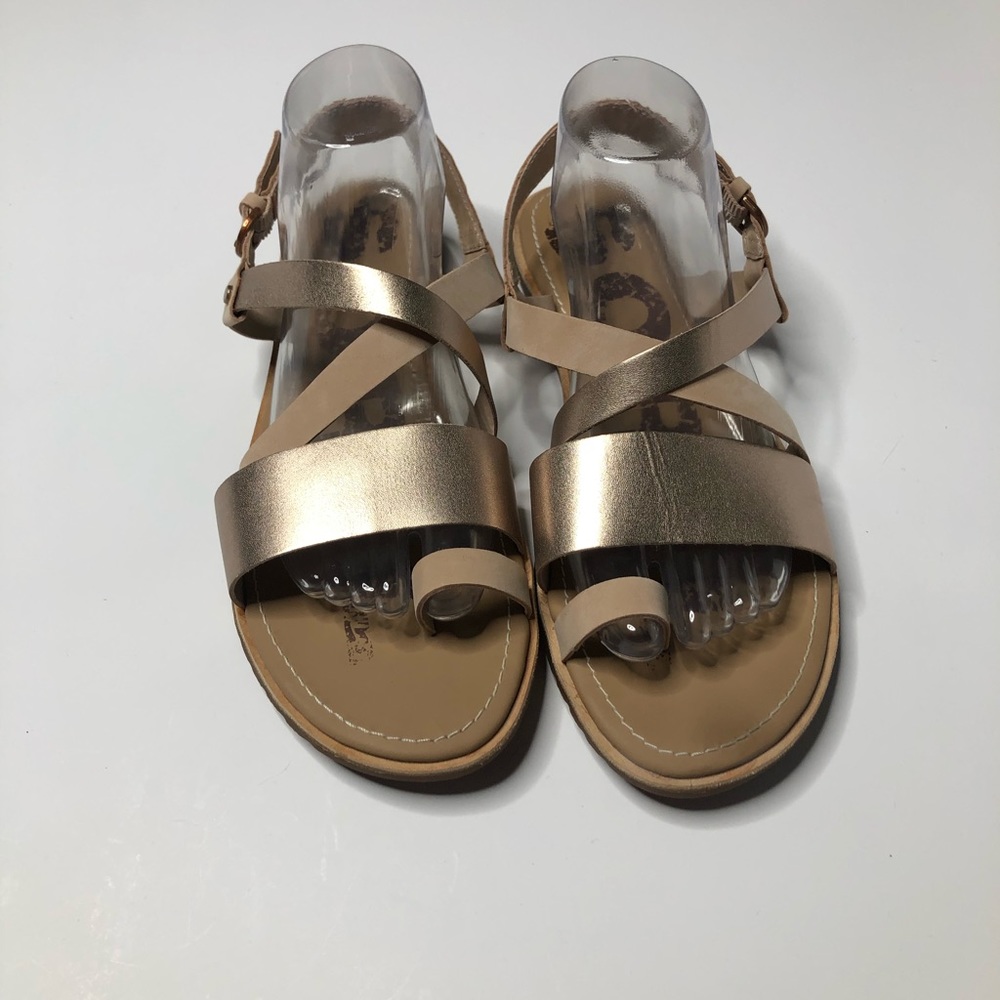 Sorel Ella Criss Cross Leather Sandals Women's Sz 10 Bronze Tan Metallic Strap